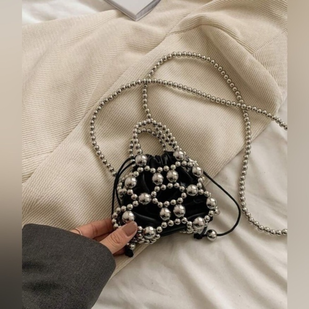 COPY - 💋 NWT Unique Black mini messenger Statement crossbody tote purse bag met… - Picture 5 of 8